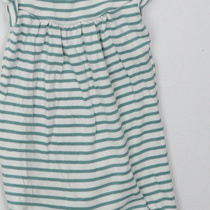 Marks and Spencer Baby Green Striped Cotton Babygrow One-Piece Size 6-9 Months  Buckle