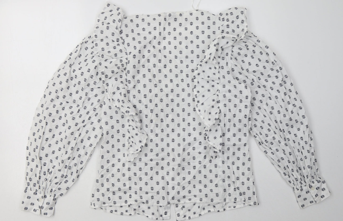 F&F Womens White Geometric Cotton Basic Button-Up Size 8 V-Neck