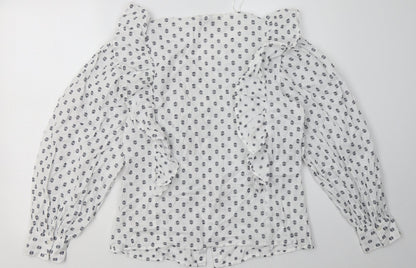 F&F Womens White Geometric Cotton Basic Button-Up Size 8 V-Neck