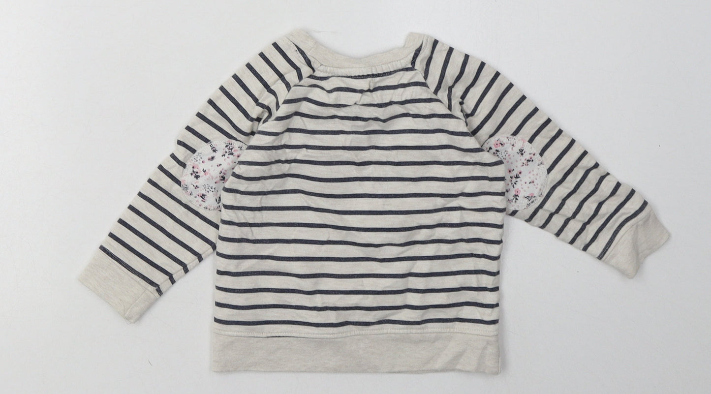 Young Dimension Girls Grey Striped Cotton Basic Casual Size 12-18 Months Crew Neck Pullover - Rabbit