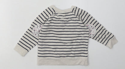 Young Dimension Girls Grey Striped Cotton Basic Casual Size 12-18 Months Crew Neck Pullover - Rabbit