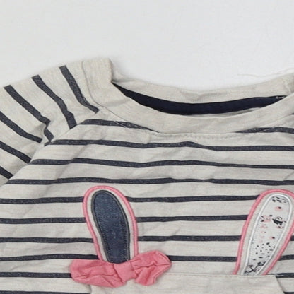 Young Dimension Girls Grey Striped Cotton Basic Casual Size 12-18 Months Crew Neck Pullover - Rabbit