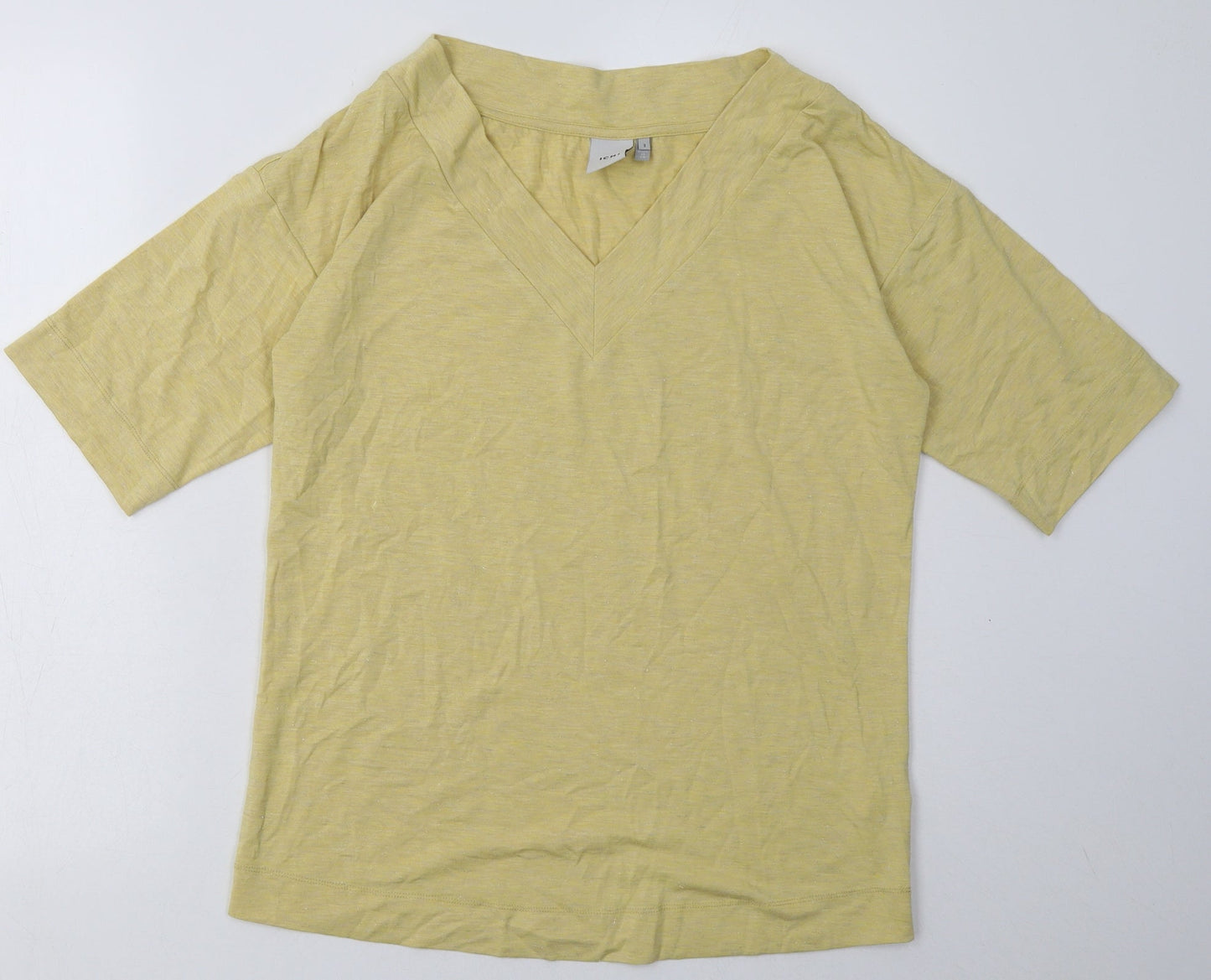 Womens UK Size S ICHI Yellow Basic T-Shirt