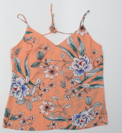 F&F Womens Pink Floral Polyester Basic Tank Size 10 V-Neck