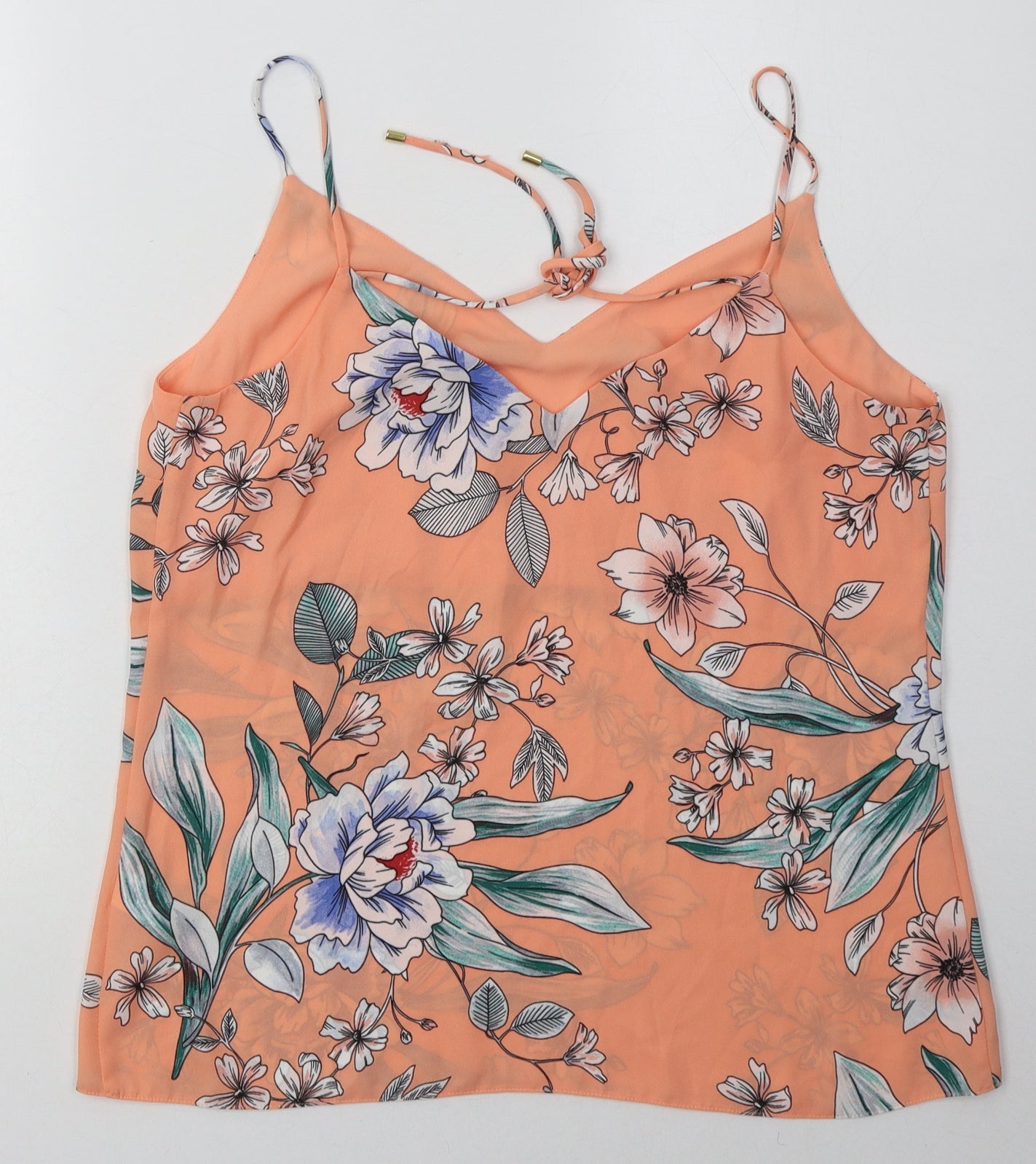 F&F Womens Pink Floral Polyester Basic Tank Size 10 V-Neck