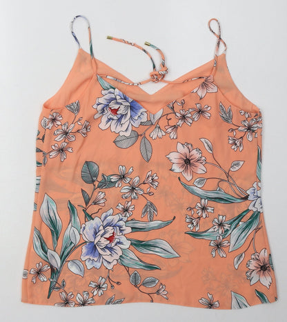 F&F Womens Pink Floral Polyester Basic Tank Size 10 V-Neck