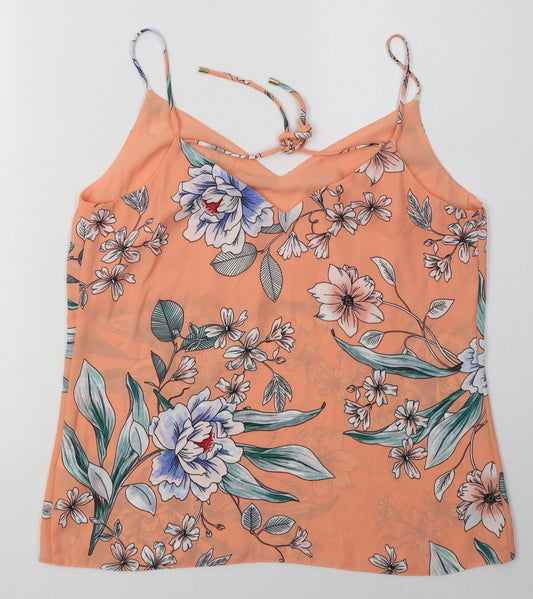 F&F Womens Pink Floral Polyester Basic Tank Size 10 V-Neck