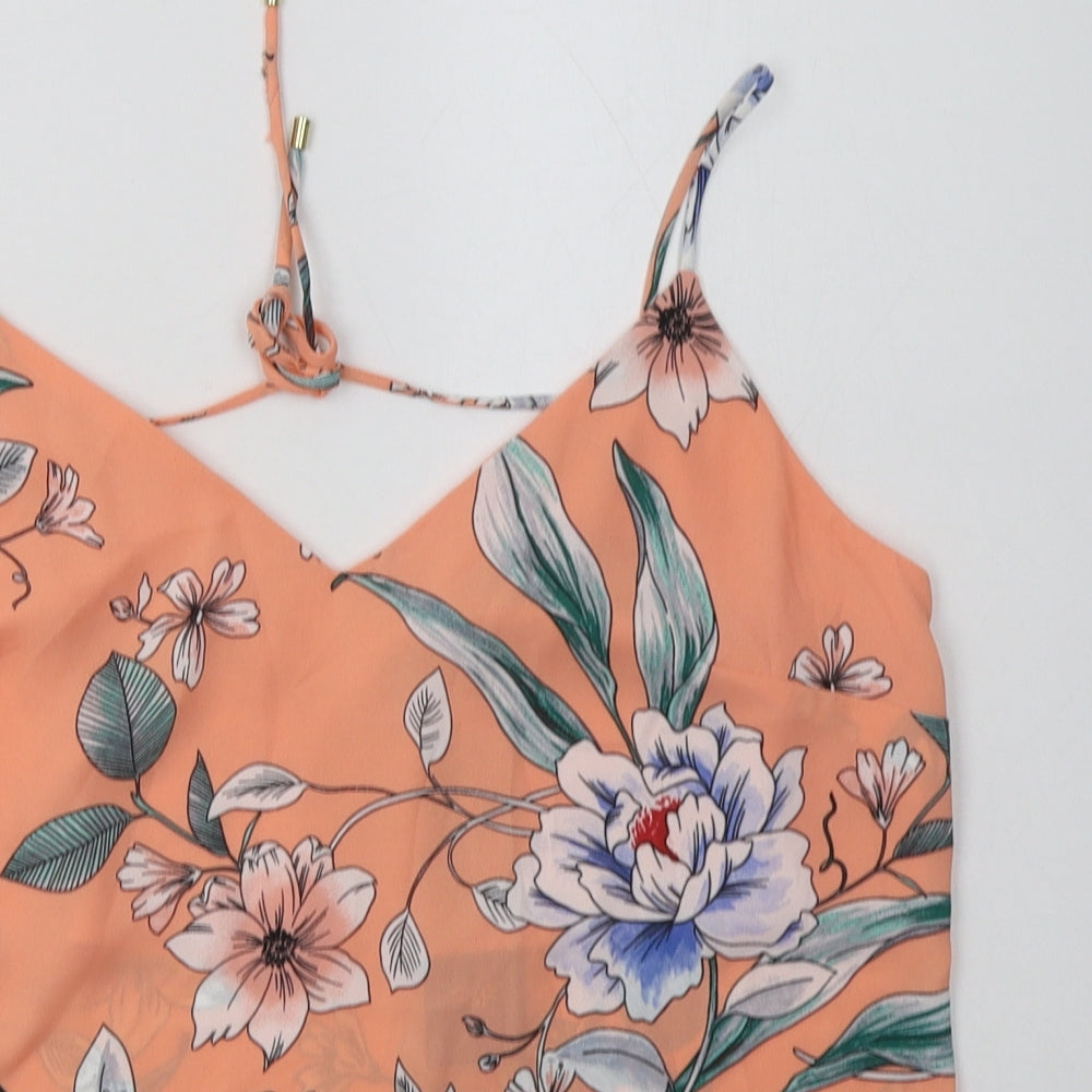 F&F Womens Pink Floral Polyester Basic Tank Size 10 V-Neck