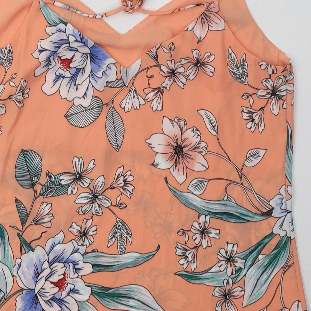 F&F Womens Pink Floral Polyester Basic Tank Size 10 V-Neck