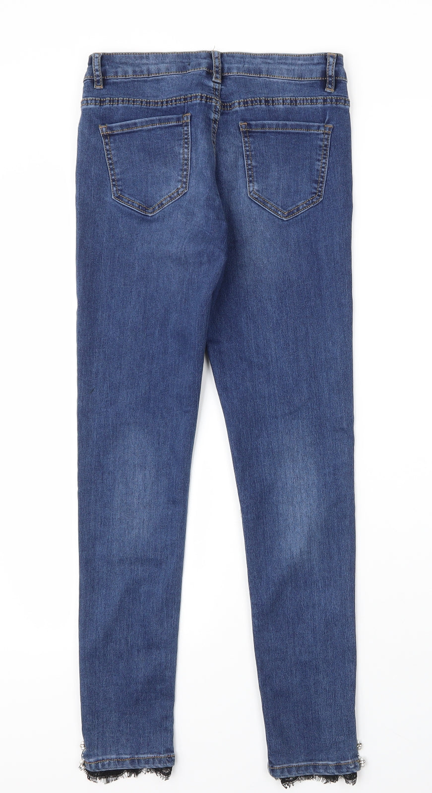 Farfallina Girls Blue  Cotton Skinny Jeans Size L L27 in Regular Zip - Pearls
