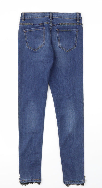 Farfallina Girls Blue  Cotton Skinny Jeans Size L L27 in Regular Zip - Pearls
