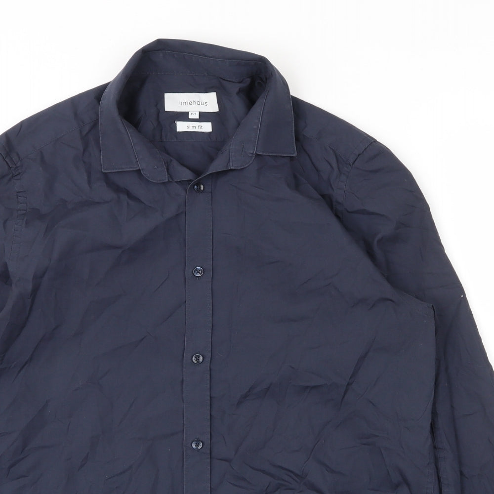 Mens UK Size 15.5 Limehaus Blue  Button-Up Long Sleeve Casual Shirt