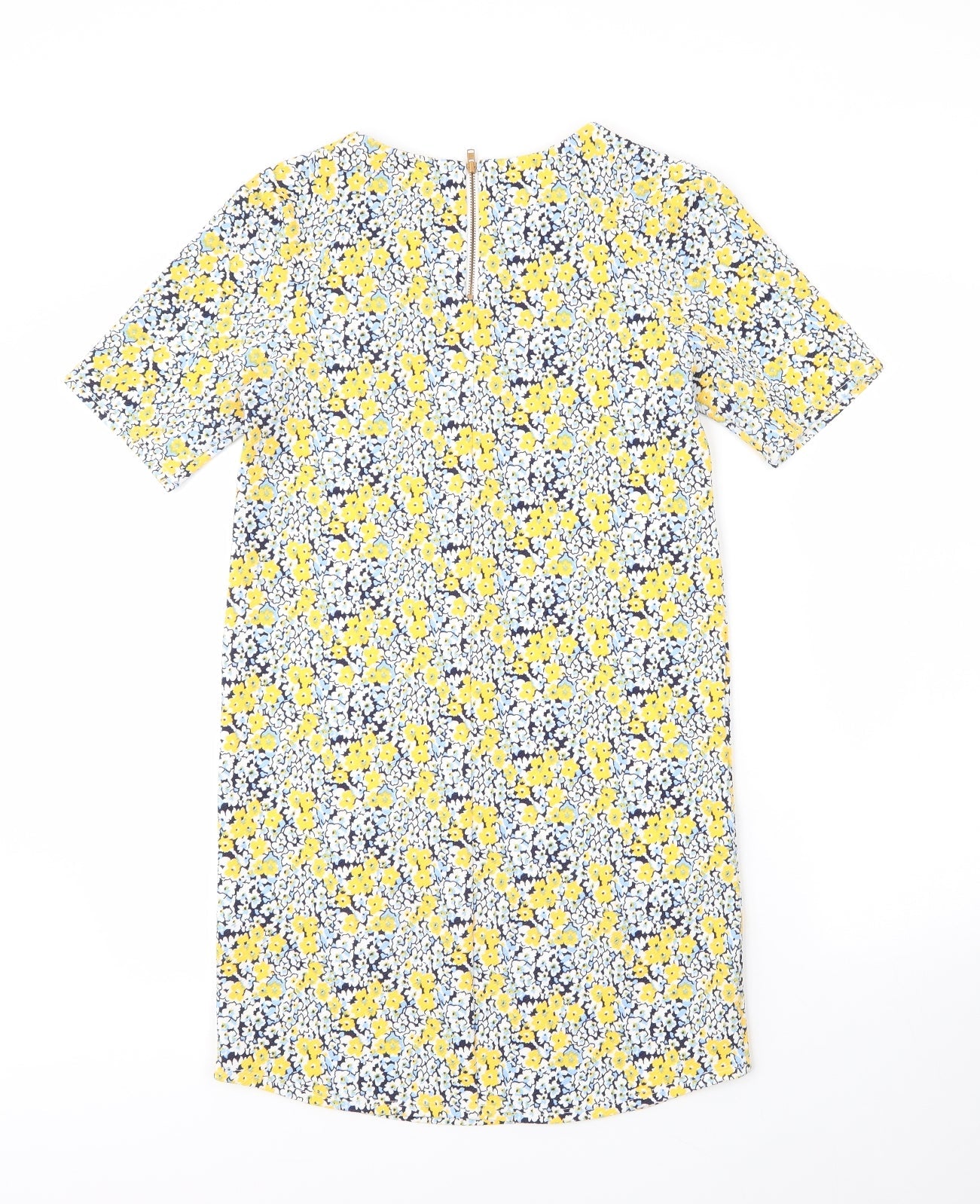 Warehouse Womens Yellow Floral Polyester Shift  Size 8  Round Neck Zip