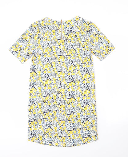 Warehouse Womens Yellow Floral Polyester Shift  Size 8  Round Neck Zip