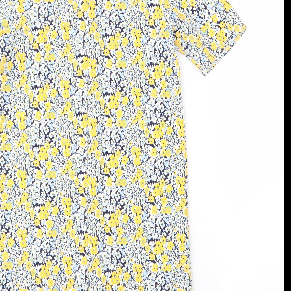 Warehouse Womens Yellow Floral Polyester Shift  Size 8  Round Neck Zip