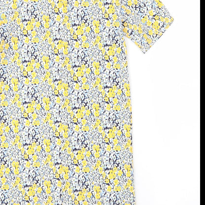 Warehouse Womens Yellow Floral Polyester Shift  Size 8  Round Neck Zip