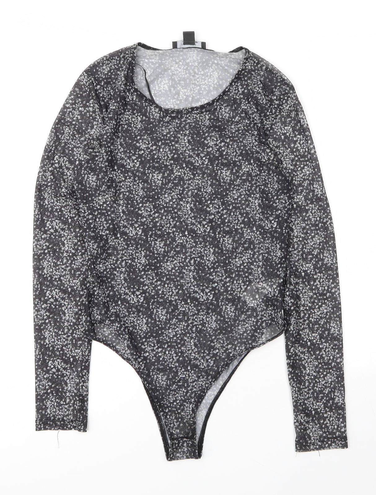 Primark Womens Grey Floral Polyester Bodysuit One-Piece Size 10  Snap