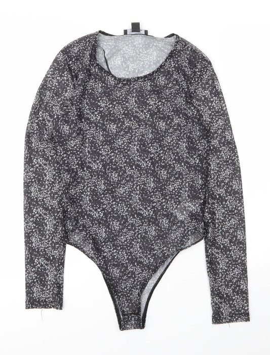 Primark Womens Grey Floral Polyester Bodysuit One-Piece Size 10  Snap