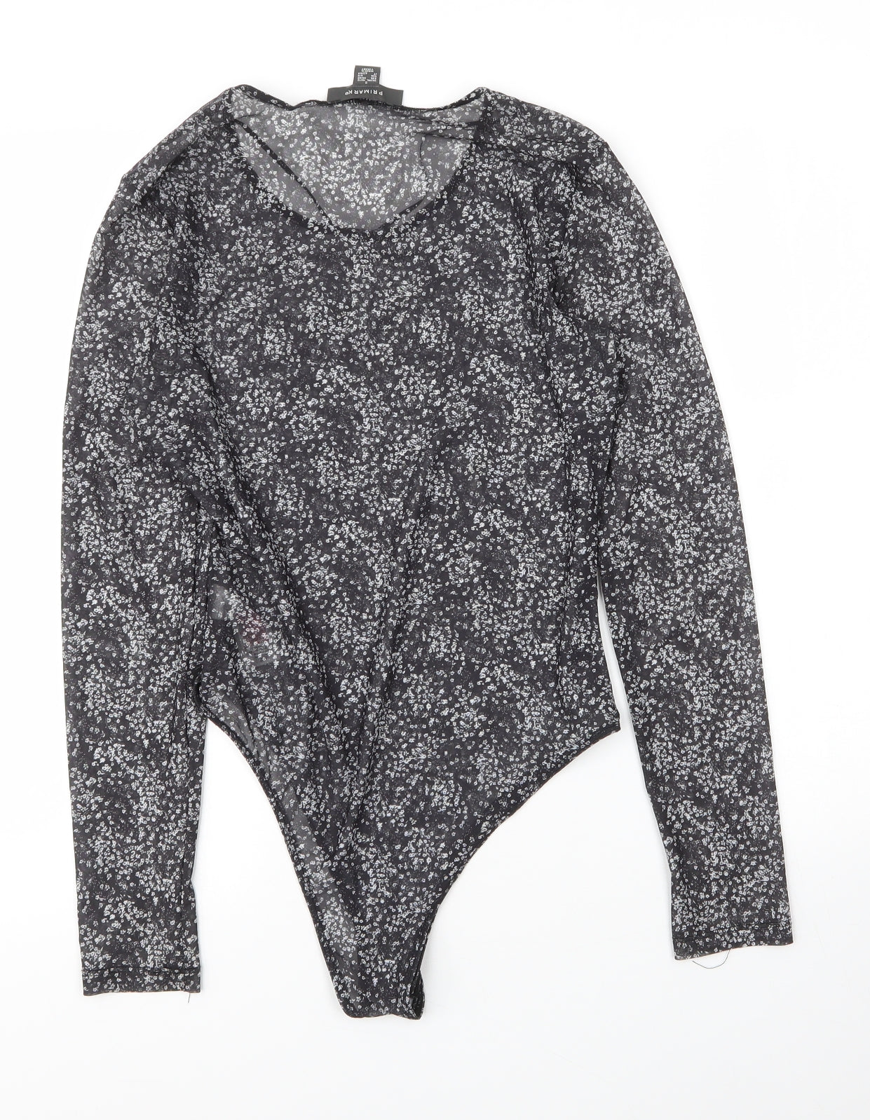 Primark Womens Grey Floral Polyester Bodysuit One-Piece Size 10  Snap
