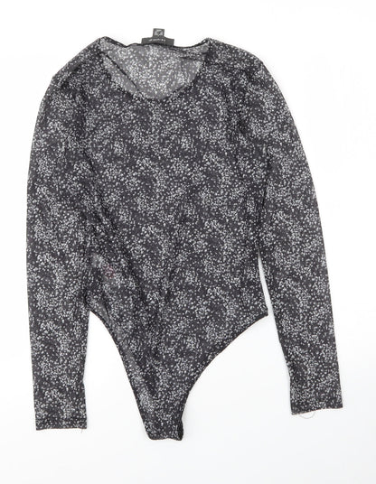 Primark Womens Grey Floral Polyester Bodysuit One-Piece Size 10  Snap