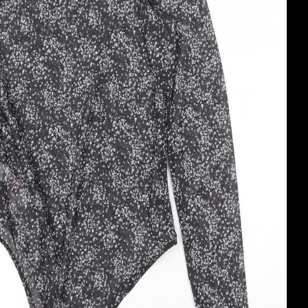 Primark Womens Grey Floral Polyester Bodysuit One-Piece Size 10  Snap