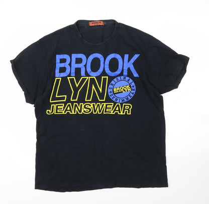 Brooklyn  Mens Black  Cotton  T-Shirt Size M Round Neck