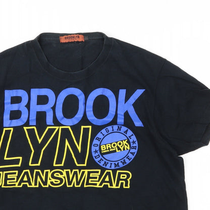 Brooklyn  Mens Black  Cotton  T-Shirt Size M Round Neck