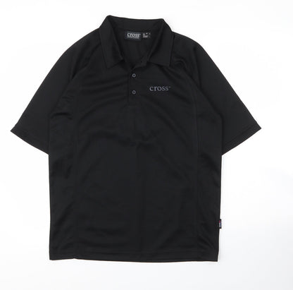 Cross Mens Black  Polyester  Polo Size M Collared Button