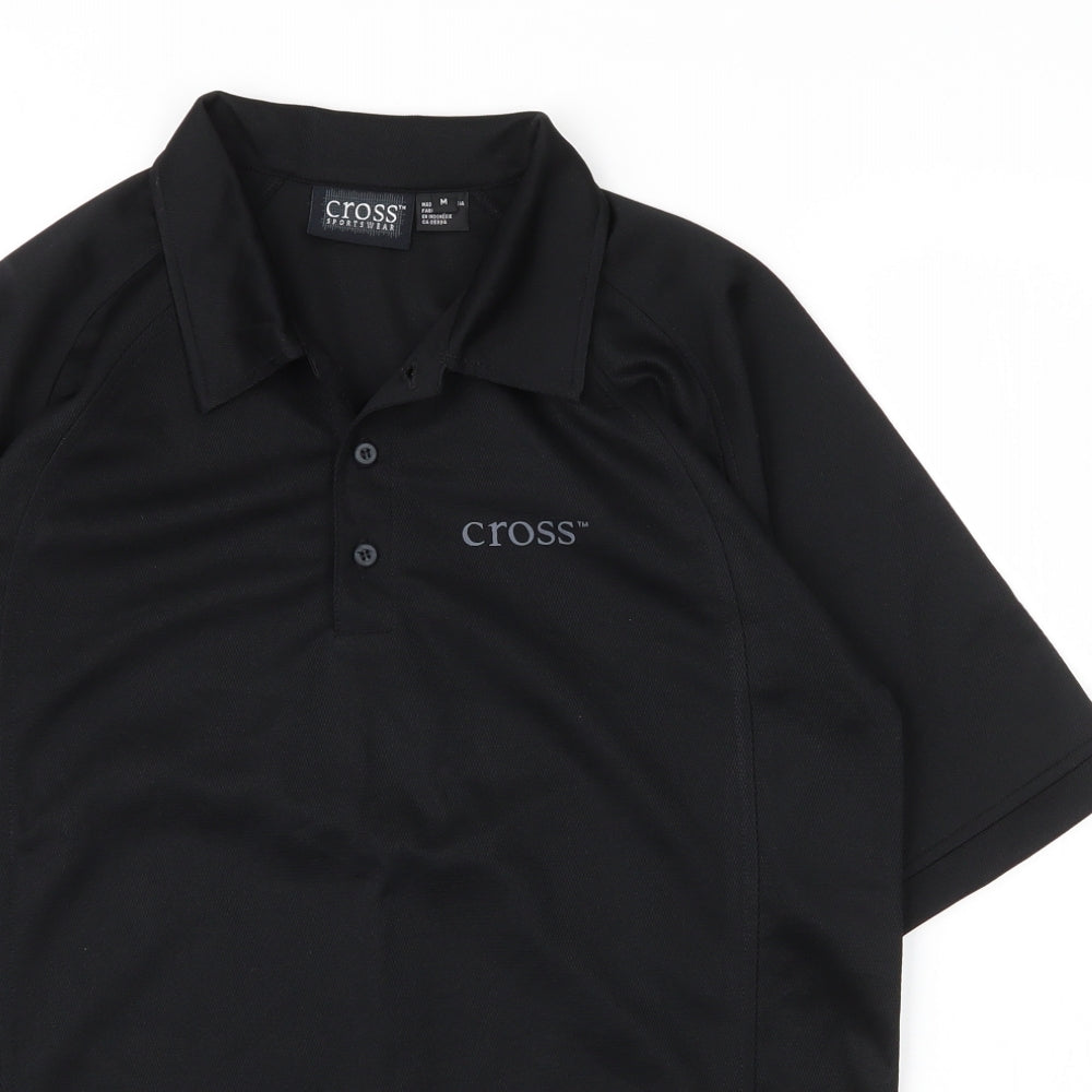 Cross Mens Black  Polyester  Polo Size M Collared Button