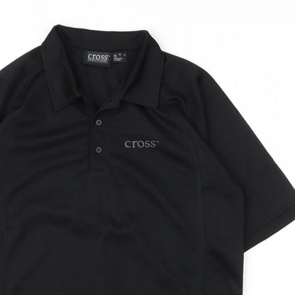 Cross Mens Black  Polyester  Polo Size M Collared Button