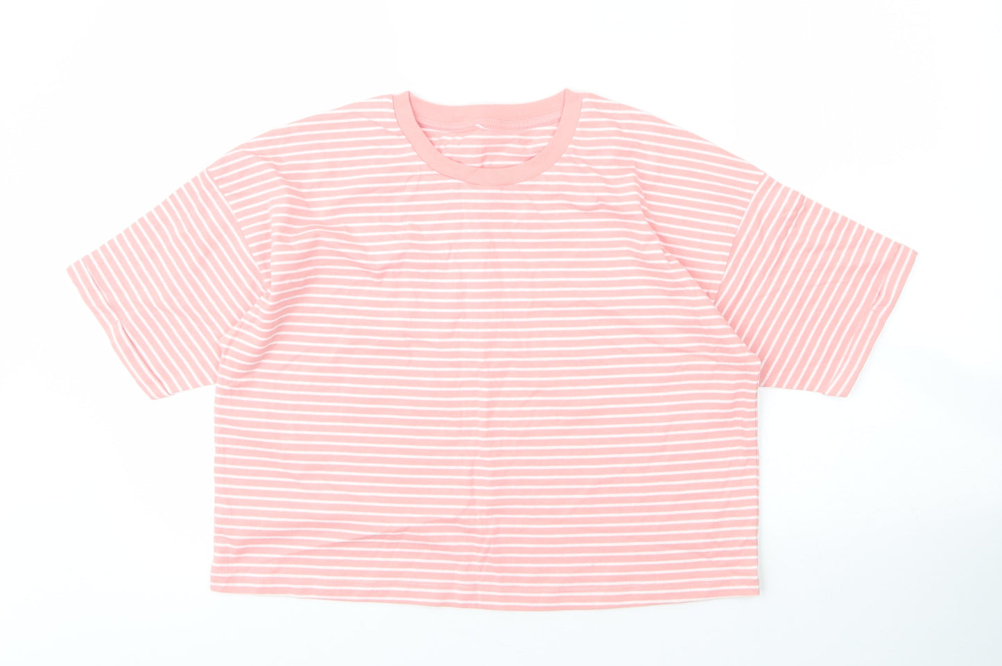 George Girls Pink Striped Cotton Cropped T-Shirt Size 13 Years Round Neck