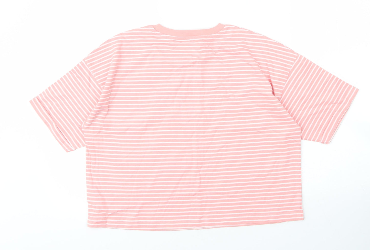 George Girls Pink Striped Cotton Cropped T-Shirt Size 13 Years Round Neck