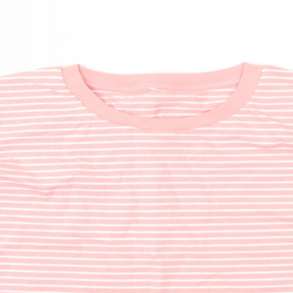 George Girls Pink Striped Cotton Cropped T-Shirt Size 13 Years Round Neck