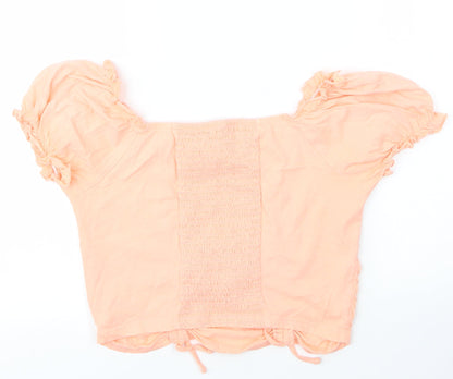 George Girls Orange  Cotton Cropped Blouse Size 14 Years Boat Neck
