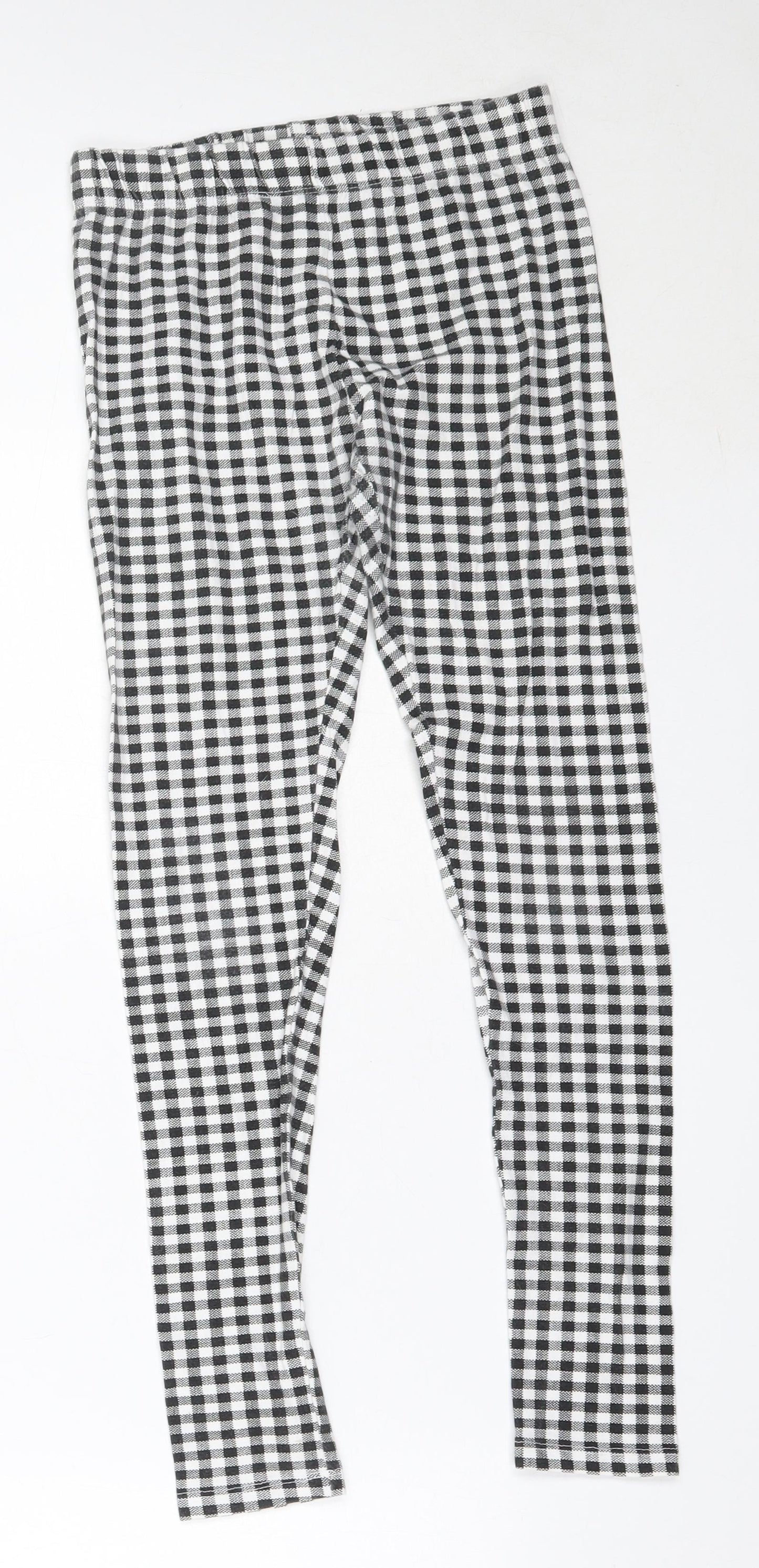 Preworn Girls Black Check Polyester Capri Trousers Size 11 Years  Regular