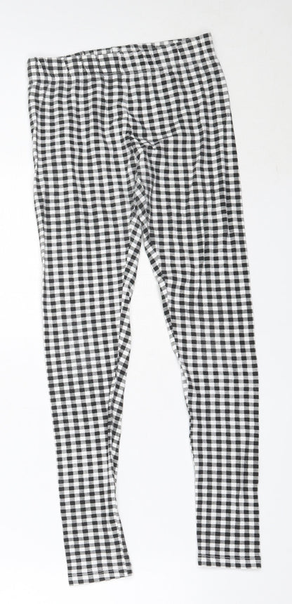 Preworn Girls Black Check Polyester Capri Trousers Size 11 Years  Regular