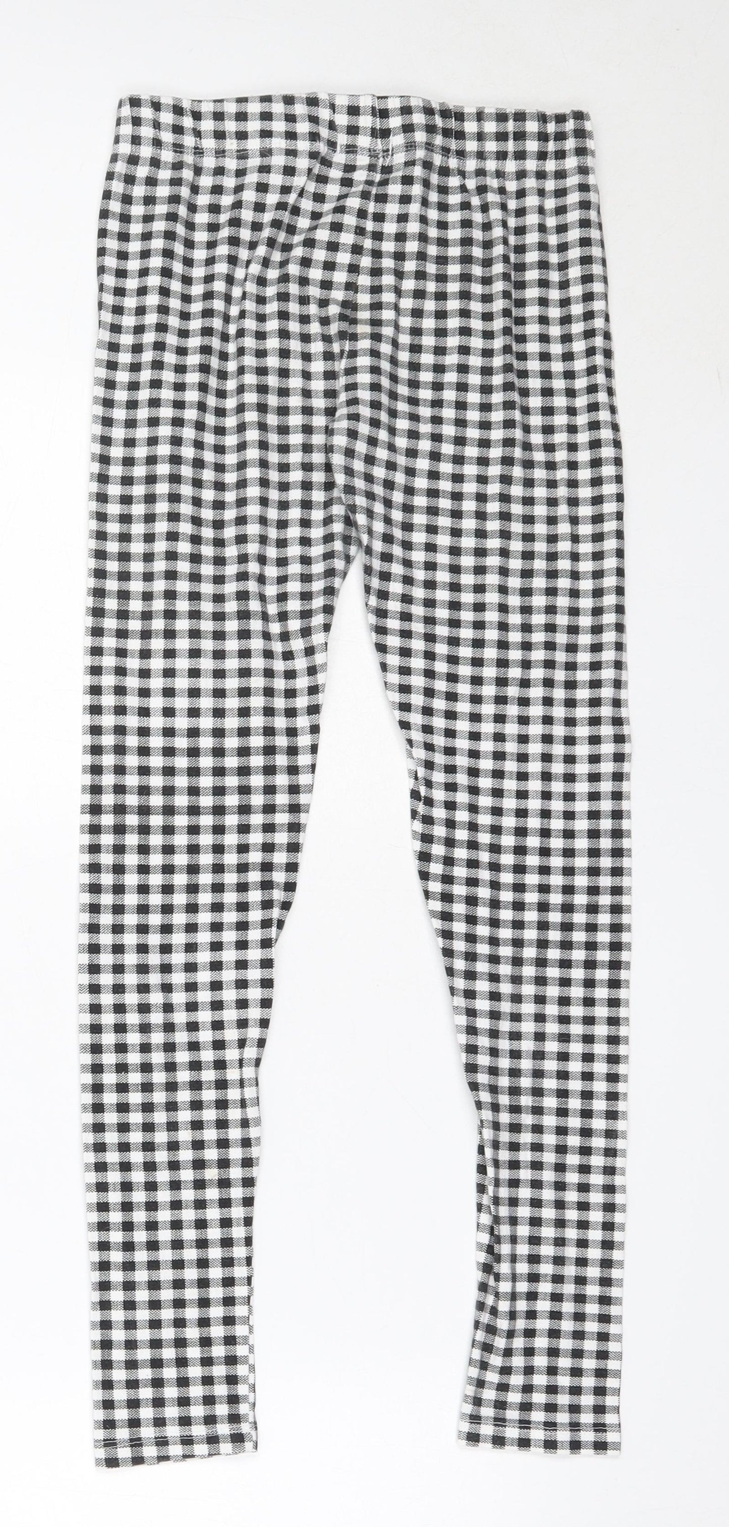 Preworn Girls Black Check Polyester Capri Trousers Size 11 Years  Regular