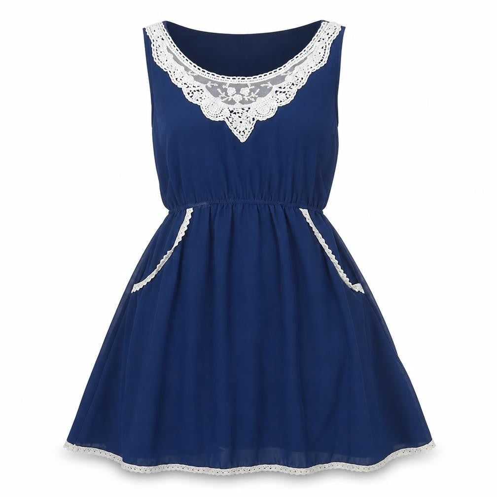 Front view of New Look women’s blue polyester fit & flare, size S, round neck