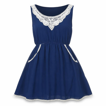 Front view of New Look women’s blue polyester fit & flare, size S, round neck