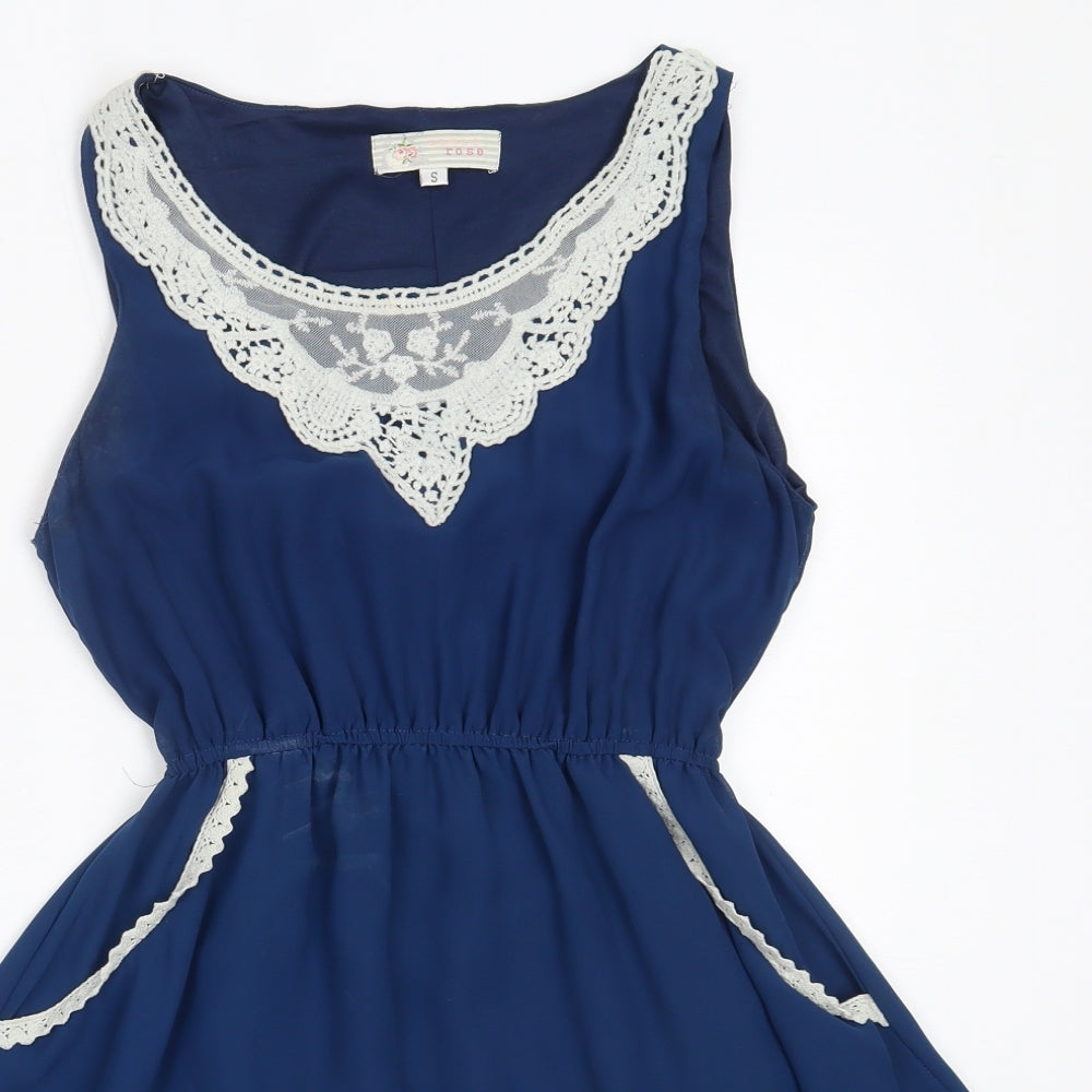 New Look Womens Blue  Polyester Fit & Flare  Size S  Round Neck