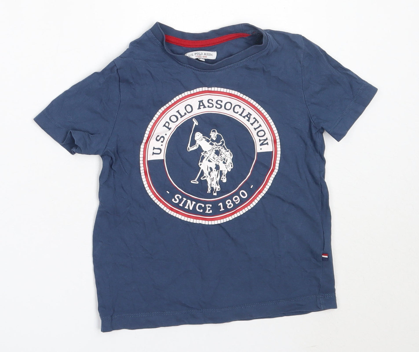 US Polo Assn. Boys Blue  Cotton Basic T-Shirt Size 3-4 Years Round Neck