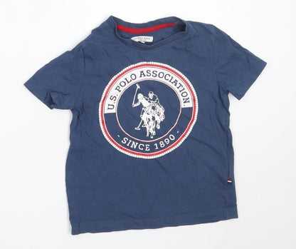 US Polo Assn. Boys Blue  Cotton Basic T-Shirt Size 3-4 Years Round Neck