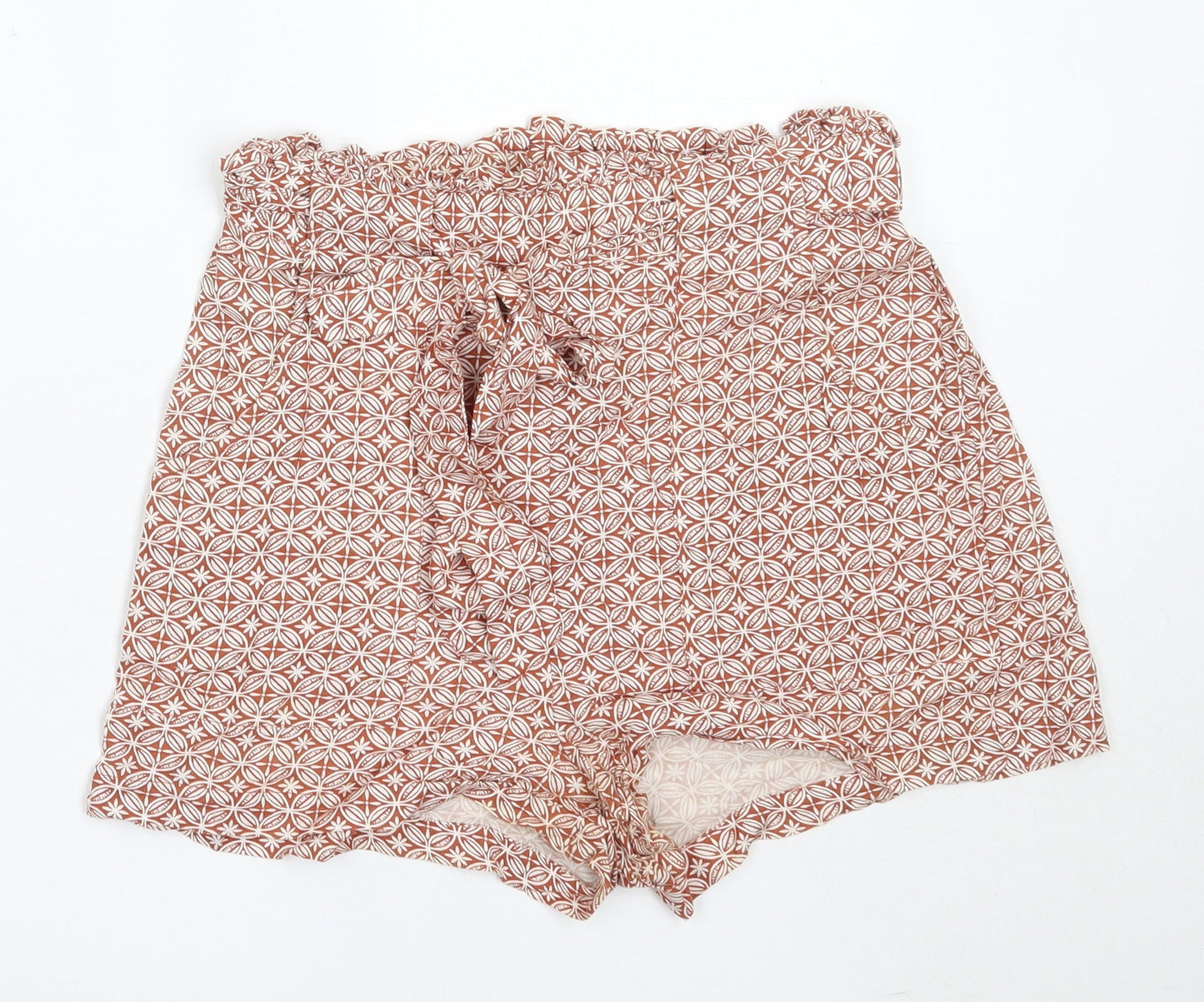 Primark Womens Brown Geometric Viscose Hot Pants Shorts Size 8  Regular