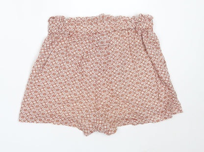 Primark Womens Brown Geometric Viscose Hot Pants Shorts Size 8  Regular