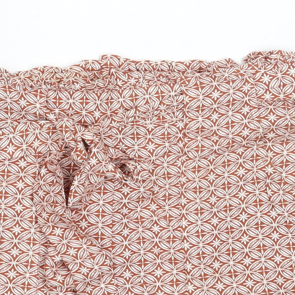 Primark Womens Brown Geometric Viscose Hot Pants Shorts Size 8  Regular