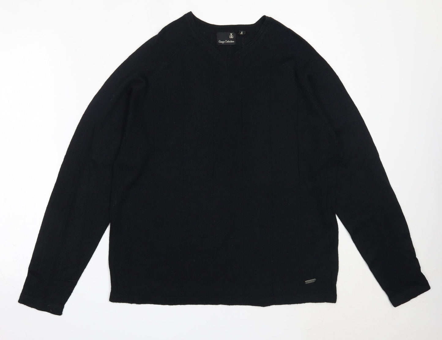 Giorgios Collections Mens Black V-Neck  Acrylic Pullover Jumper Size M