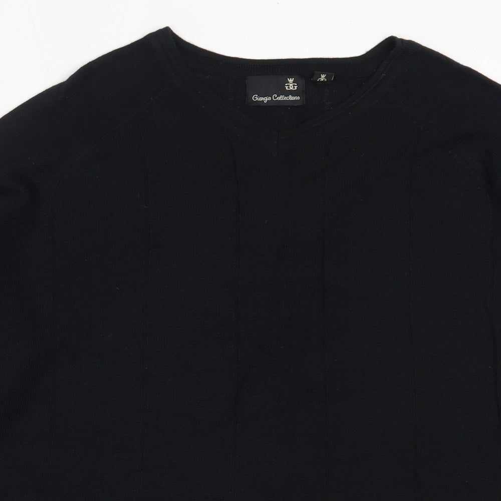 Giorgios Collections Mens Black V-Neck  Acrylic Pullover Jumper Size M