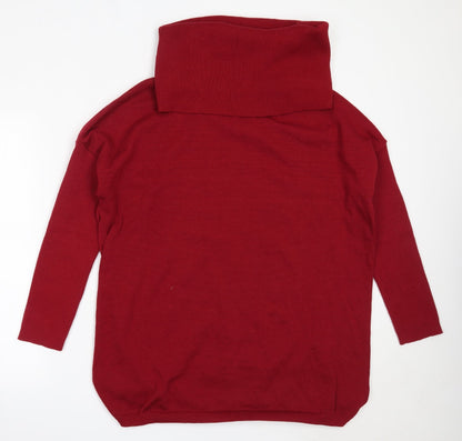 Preworn Womens Red Roll Neck  Polyester Pullover Jumper Size L