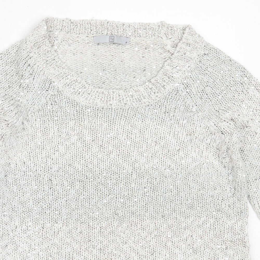 TU Womens Grey Round Neck  Cotton Pullover Jumper Size 8
