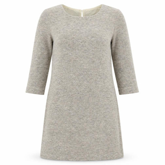 Front view of La Redoute women’s beige polyester jumper dress, size UK 8, round neck